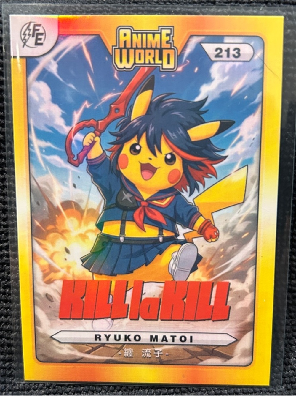 Pokemon Pikachu x Kill la Kill Ryuko Matoi Card - Yellow, Blue, Red